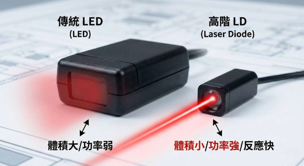 傳統LED與高階LD雷射防護罩比較